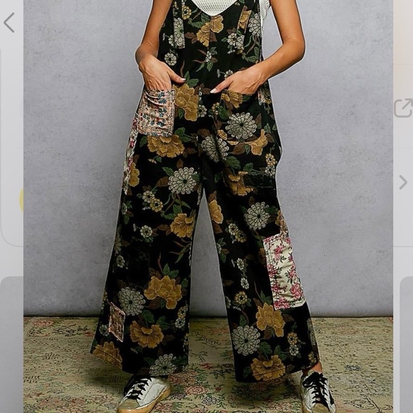 POL Wide Leg Floral Print and Patchwork Overalls - Picture 2 of 16